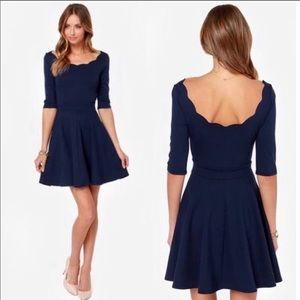 Lulus Tip the Scallops Navy Blue Scalloped Dress